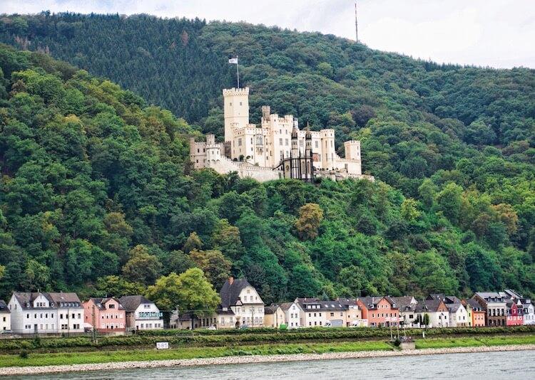 White castle above the town. Rhine River day cruise