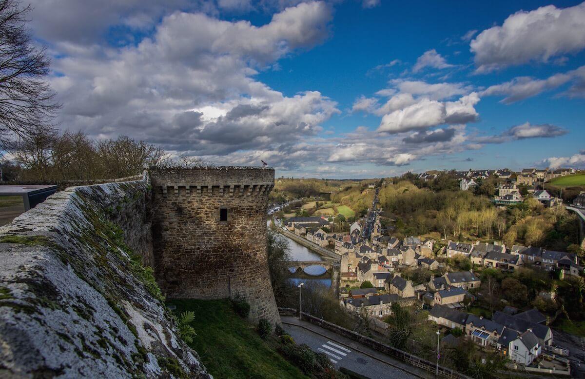 view from the ramparts in Dinan France_tower and valley below