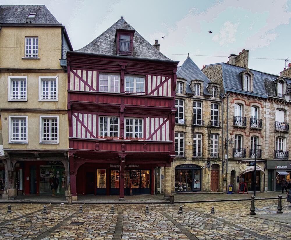 Dinan - beautiful red timbered medieval building