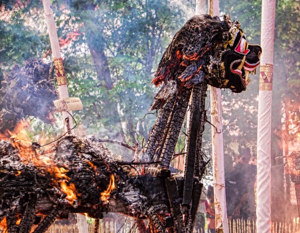 Burning Ox at Hindu cremation in Ubud, Bali