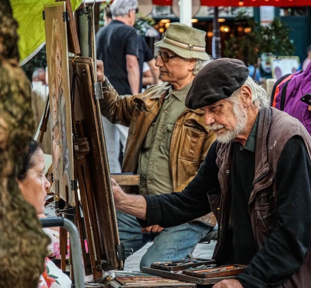 Artists at work in Place de Tertre, Montmartre Paris