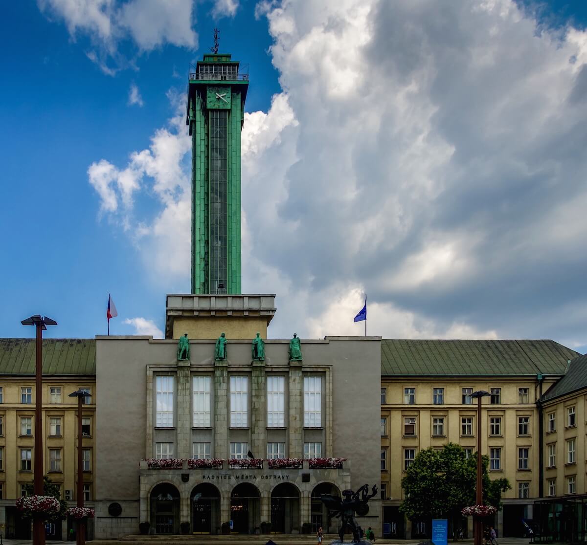 Ostrava Czech Republic: new town hall with its tall green tower