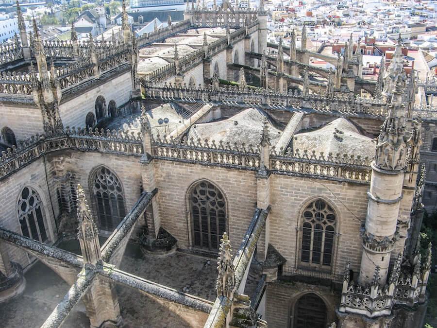 Seville in Two Days: Looking down on the gothic windows and a courtyard of the cathedral