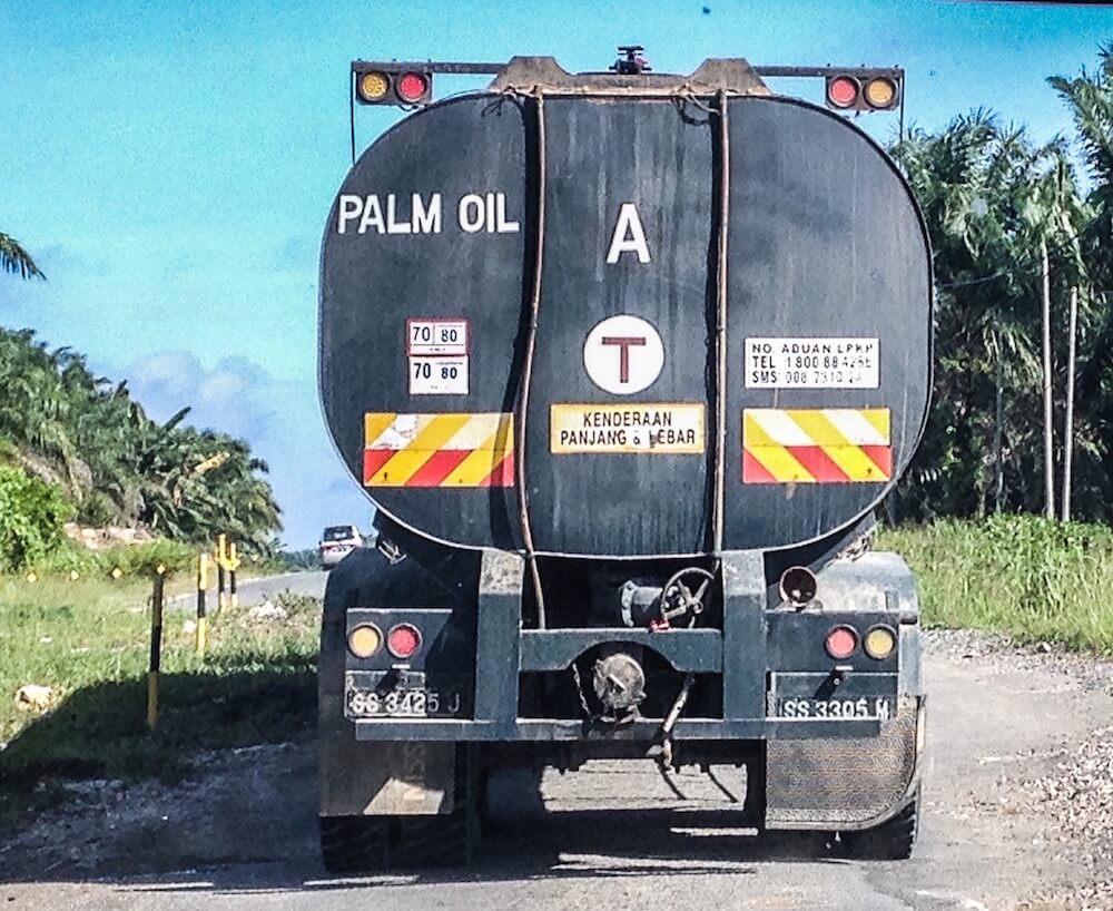 the back end of a palm oil truck in Borneo