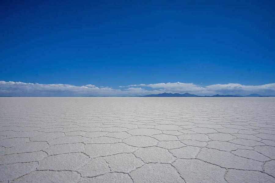 South America Travel Route: the Uyuni Salt Flats a white carpet stretching out as far as the eye can see