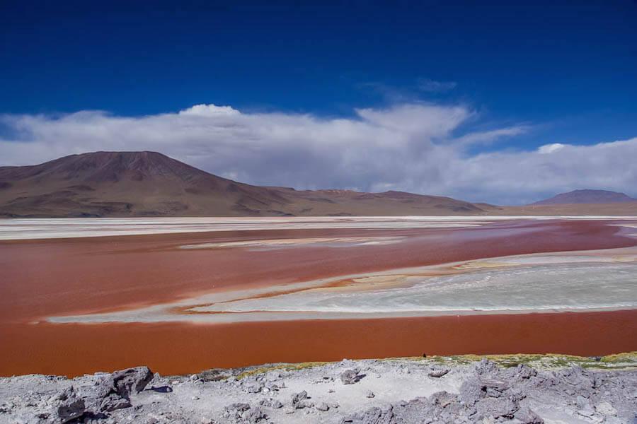 the red waters of Laguna Colorada in Bolivia