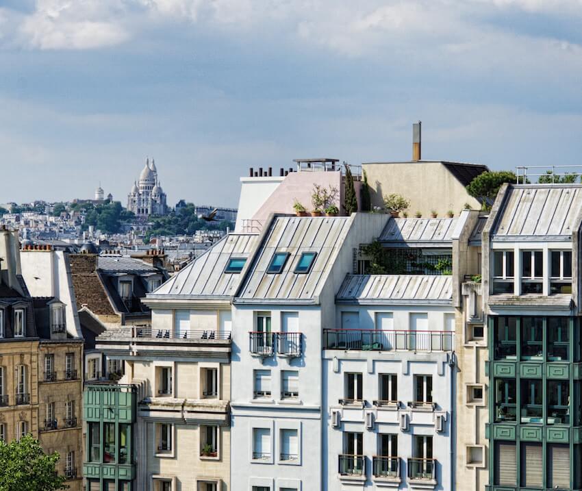 View from Pompidou centre- Sacre-Coeur in the distance with tall buildings in the foreground