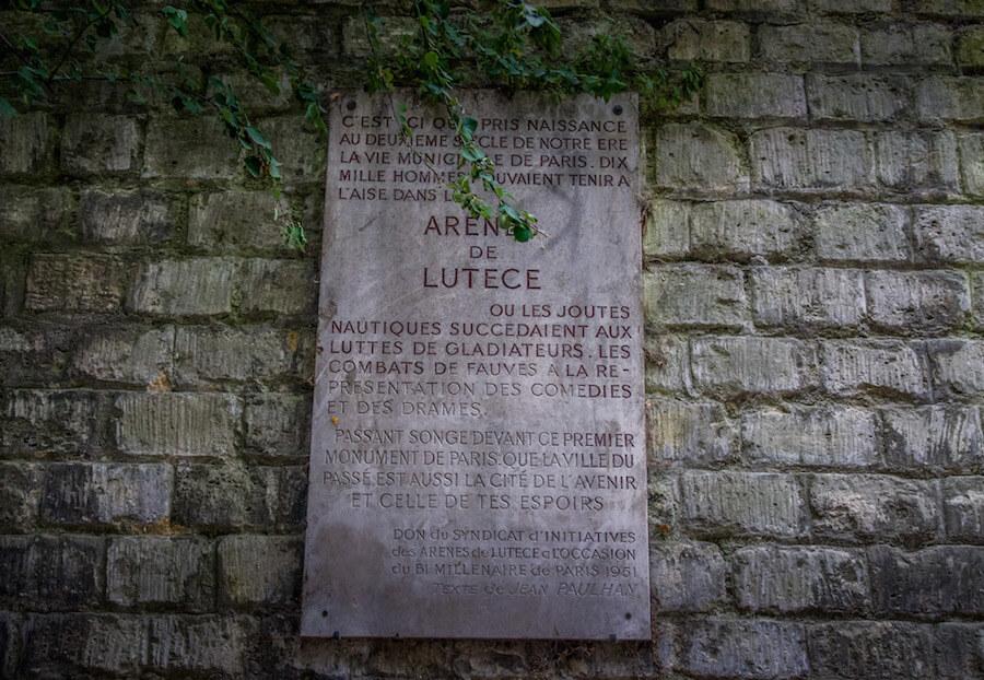 Hidden Gems in Paris: the sign for the Roman arena