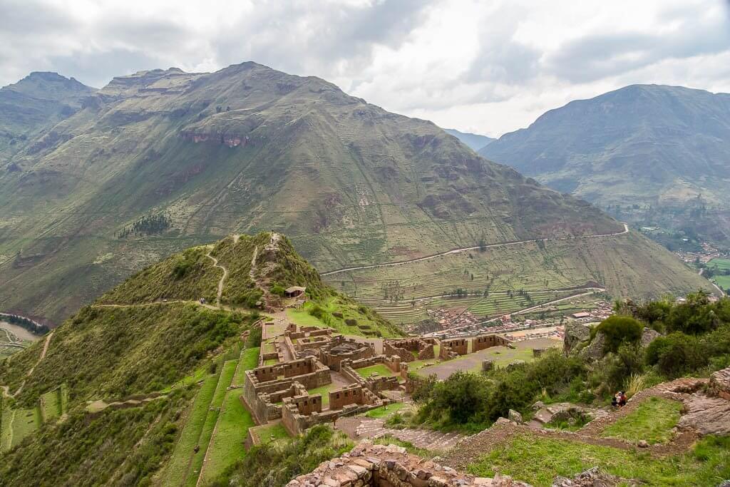 South America Travel route: view over Inca ruins from Pisac hike