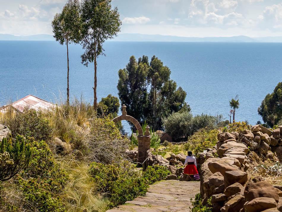 Stone walls and views of Lake Titicaca on Isla Taquile