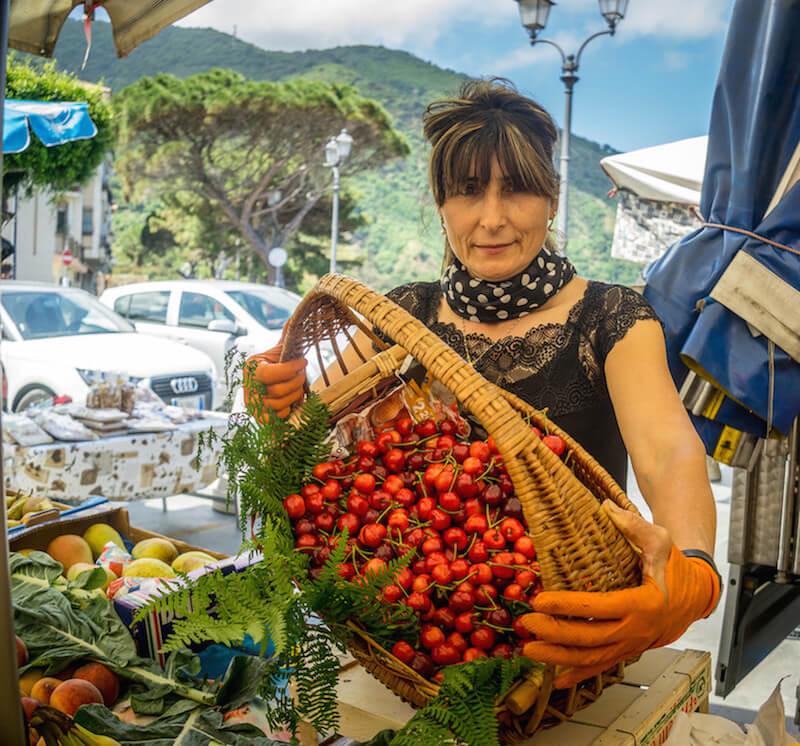 Scilla Italy: local cherries from an engaging and lovely market vendor