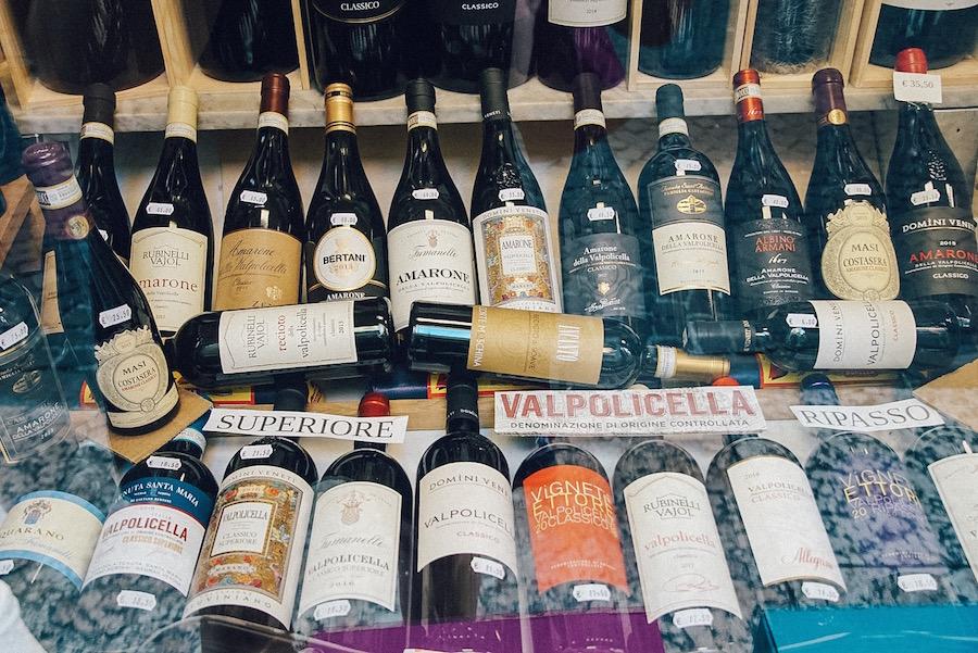 Visit Verona: Valpolicella bottles in a store window