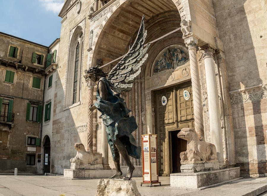 Verona Italy: angel at the front of the Duomo