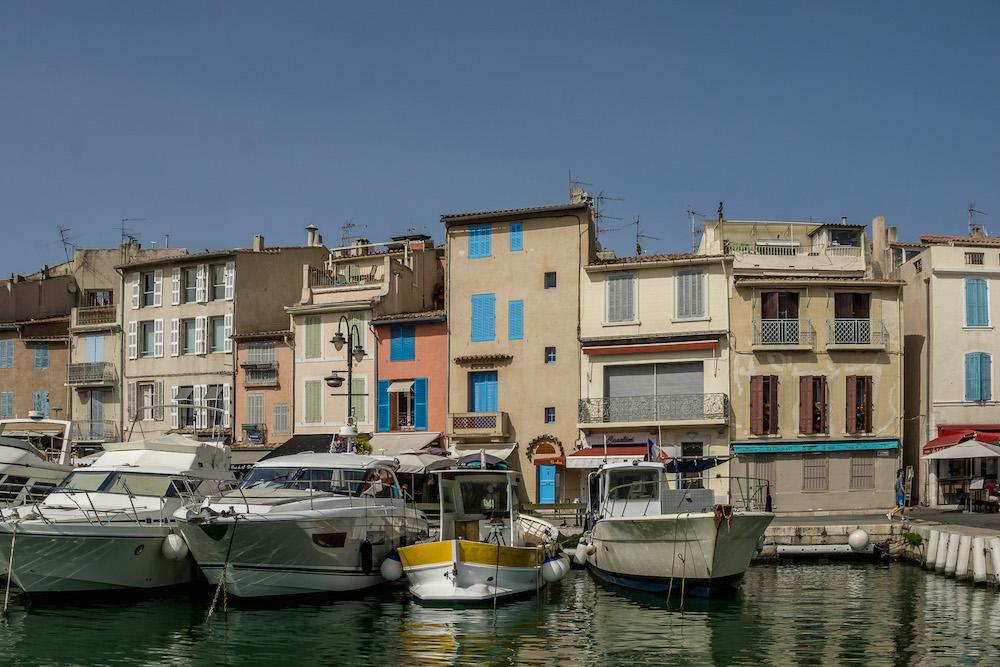 Cassis France: sailboats + blue shutters on the facades