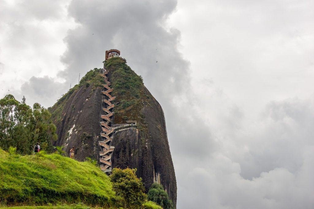 Huge rock with staircase. Viewing platform at top. Piedra de Peñol, Colombia