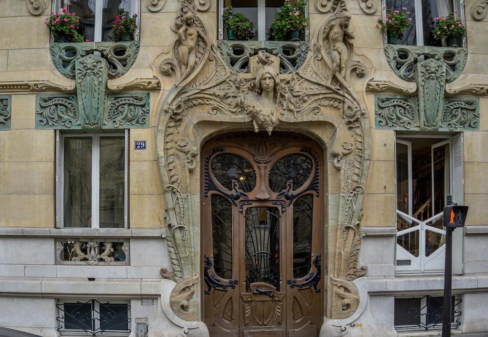Art nouveau in Paris 7. The elaborate facade of the Lavirotte building