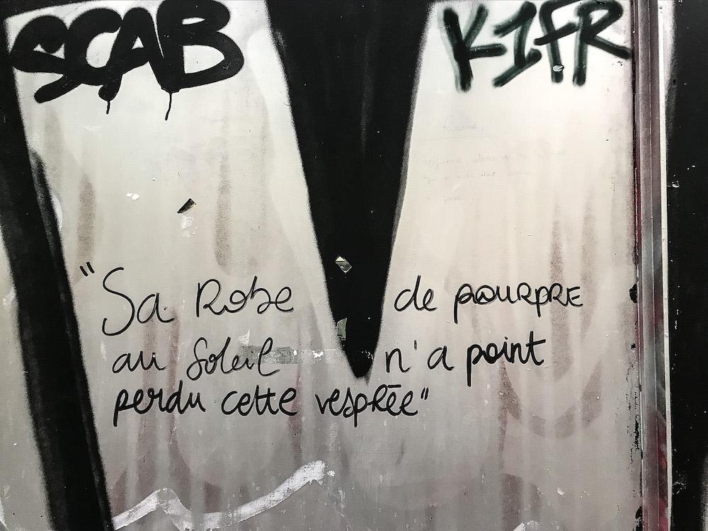 pierre de ronsard line of poetry written on the wall "sa robe de pourpre au soleil n'a point perdu cette vesprée"
