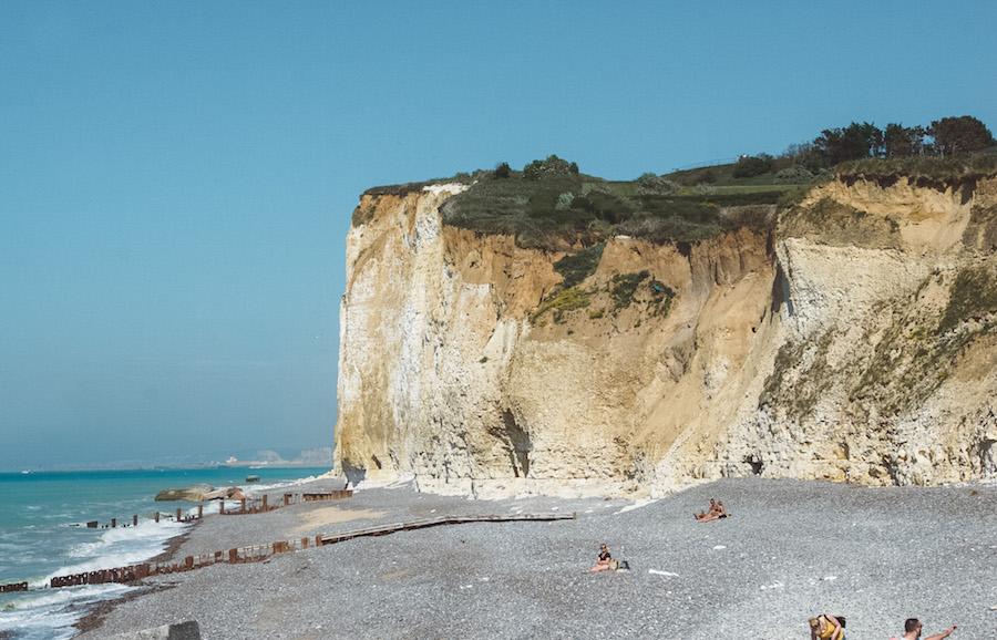 the white cliffs and seaside of Normandy, France