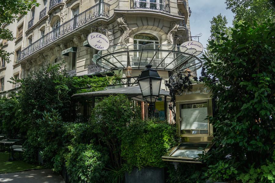The restaurant La Closerie des Lilas in the 14th arrondissement of Parisis surrounded by greenery in the summer