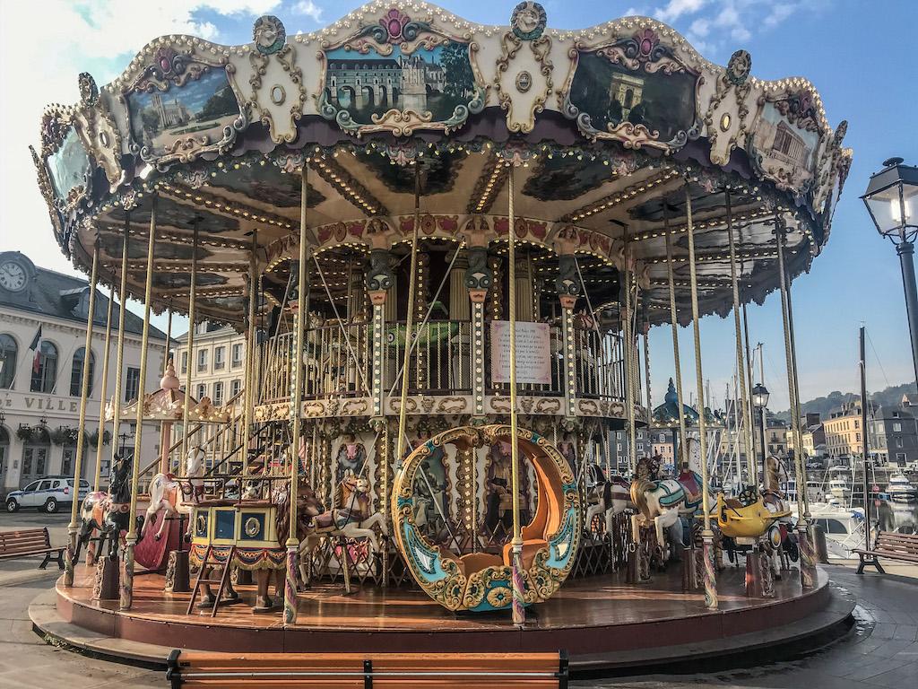 the wooden merry go round from 1900 in Honfleur France