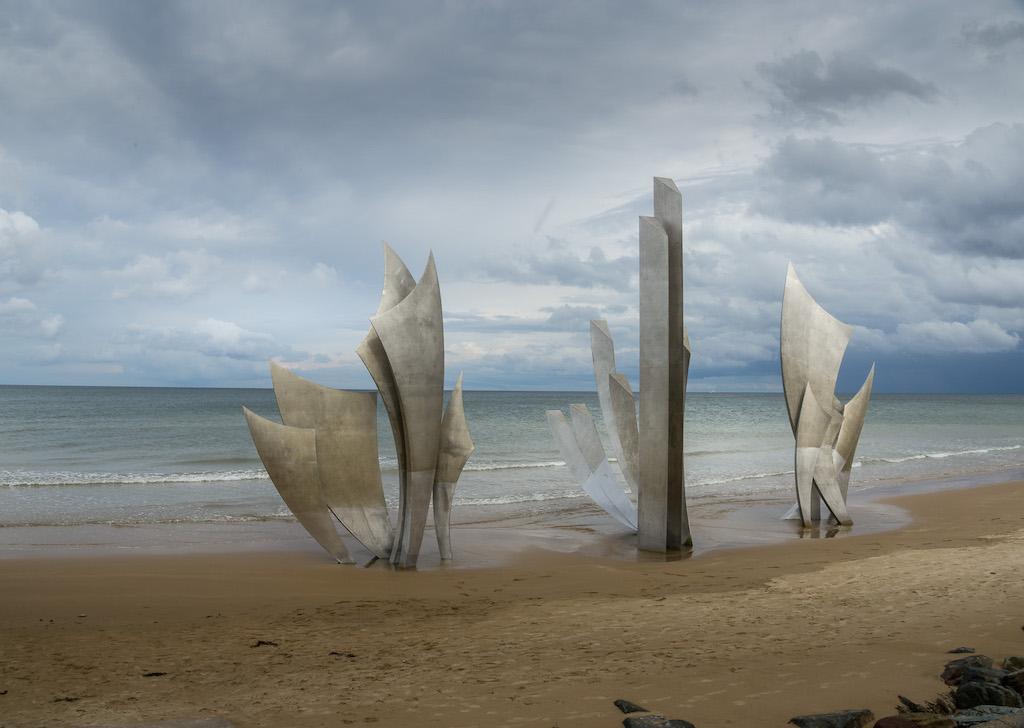 D-Day Beaches in Normandy: Omaha Beach and the sculpture Les Braves